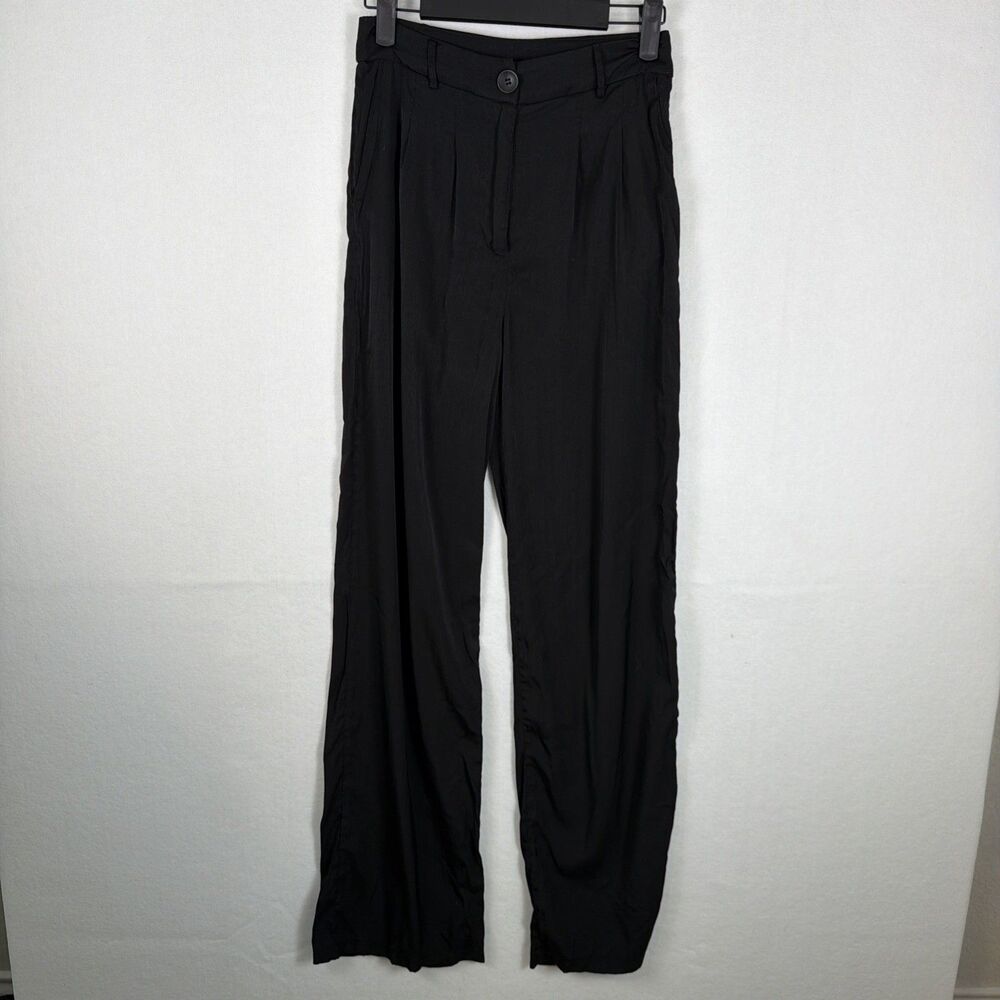 Princess Polly Womens 4 Black Pleated High Waist Wide Leg Dress Pants Trousers